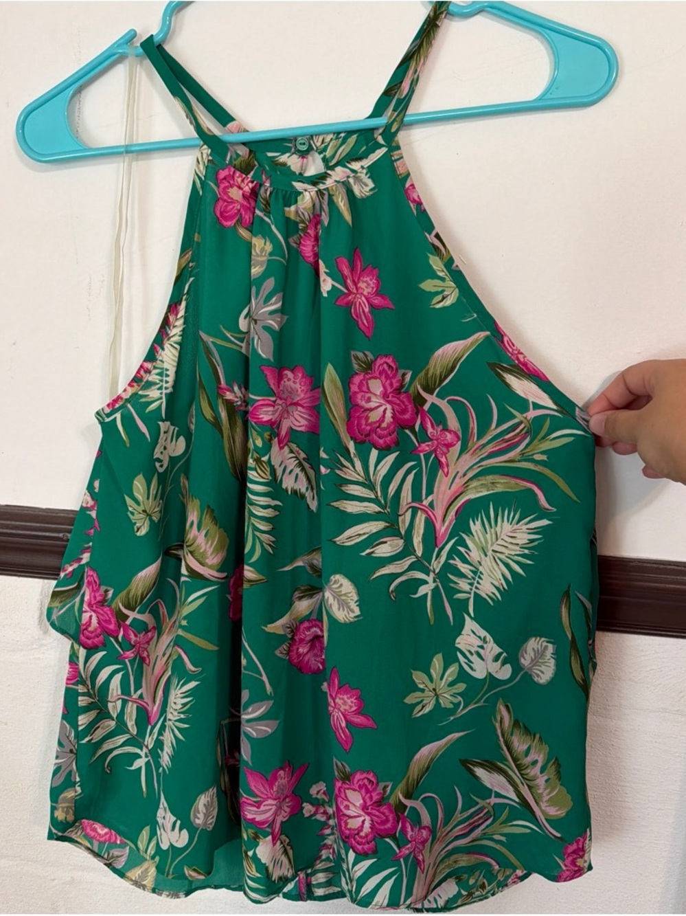 Womens Green Tropical Floral Halter Dress